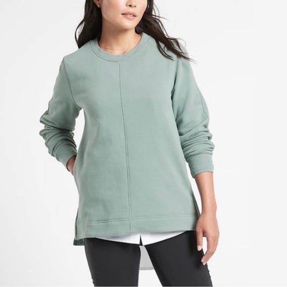 Athleta Retro Plush Small Minimalistic Gray Green Crewneck Oversized Pullover - Picture 1 of 8